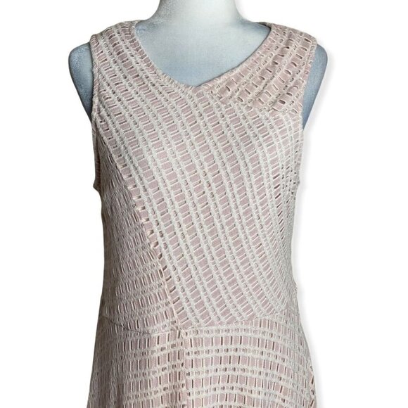CATO Dress V-Neck Fit-n-Flare Light Pink Cream Asymmetrical Hem Women's Size 14 - Picture 3 of 9